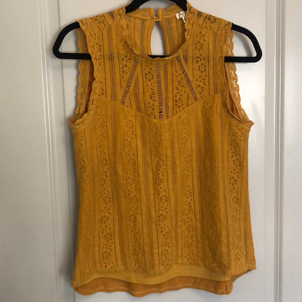 Lily White Lace Sleeveless Top - Mustard Yellow